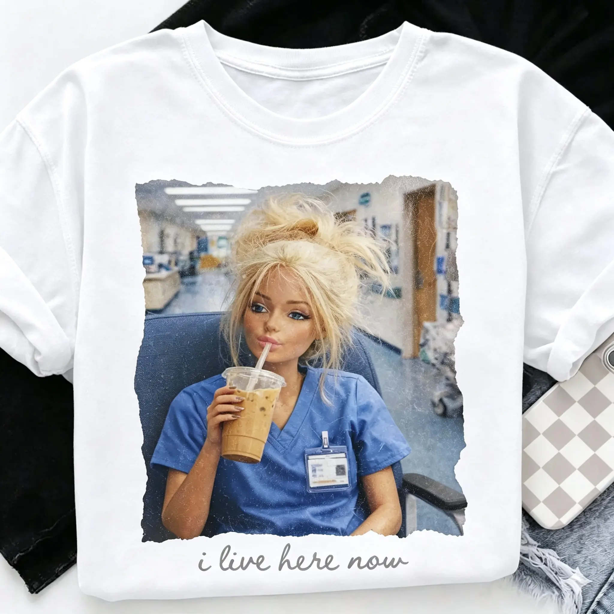 I Live Here Now Nurse Shirt Funny Medical Graphic Tee Busy Nurse Gift Nursing Student Casual T Shirt