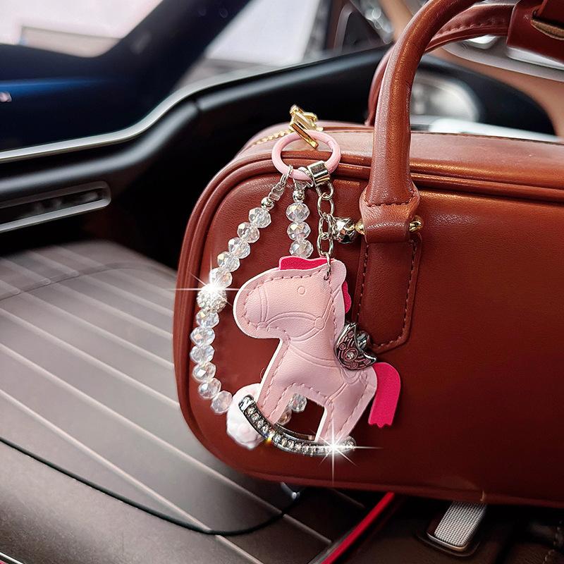 Viral Bling Leather Rocking Horse Keychain, Cute Rhinestone Pony Bag Charm, Luxury Car Key Ring Accessory for Women Viral Bling Leather Rocking Horse Keychain, Cute Rhinestone Pony Bag Charm, Luxury Car Key Ring Accessory for Women