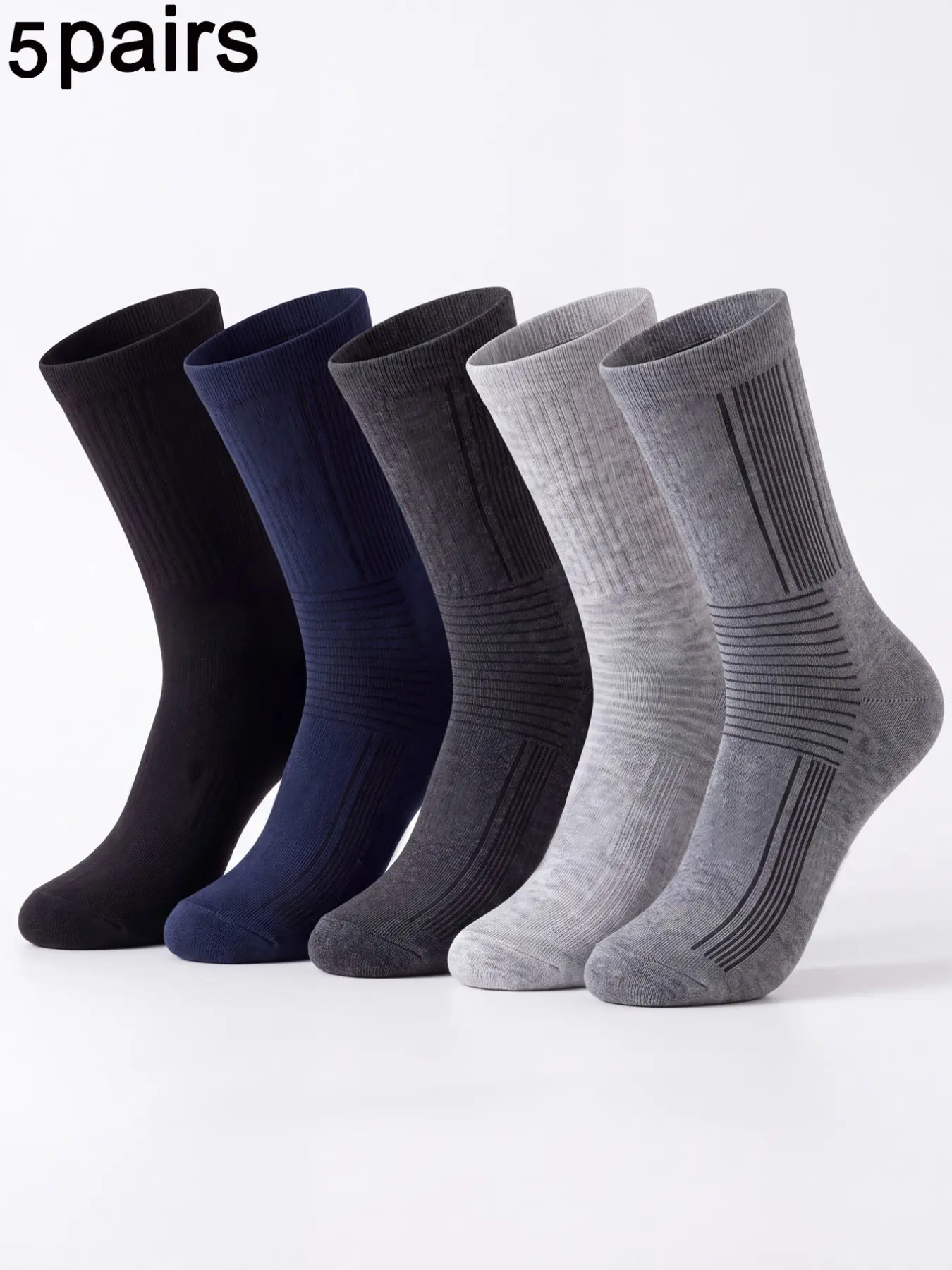 5 Pairs Men's Simple Business Mid-Calf Socks, Soft Durable Fashion Socks, Ideal for Office Daily Commute, Perfect Gift