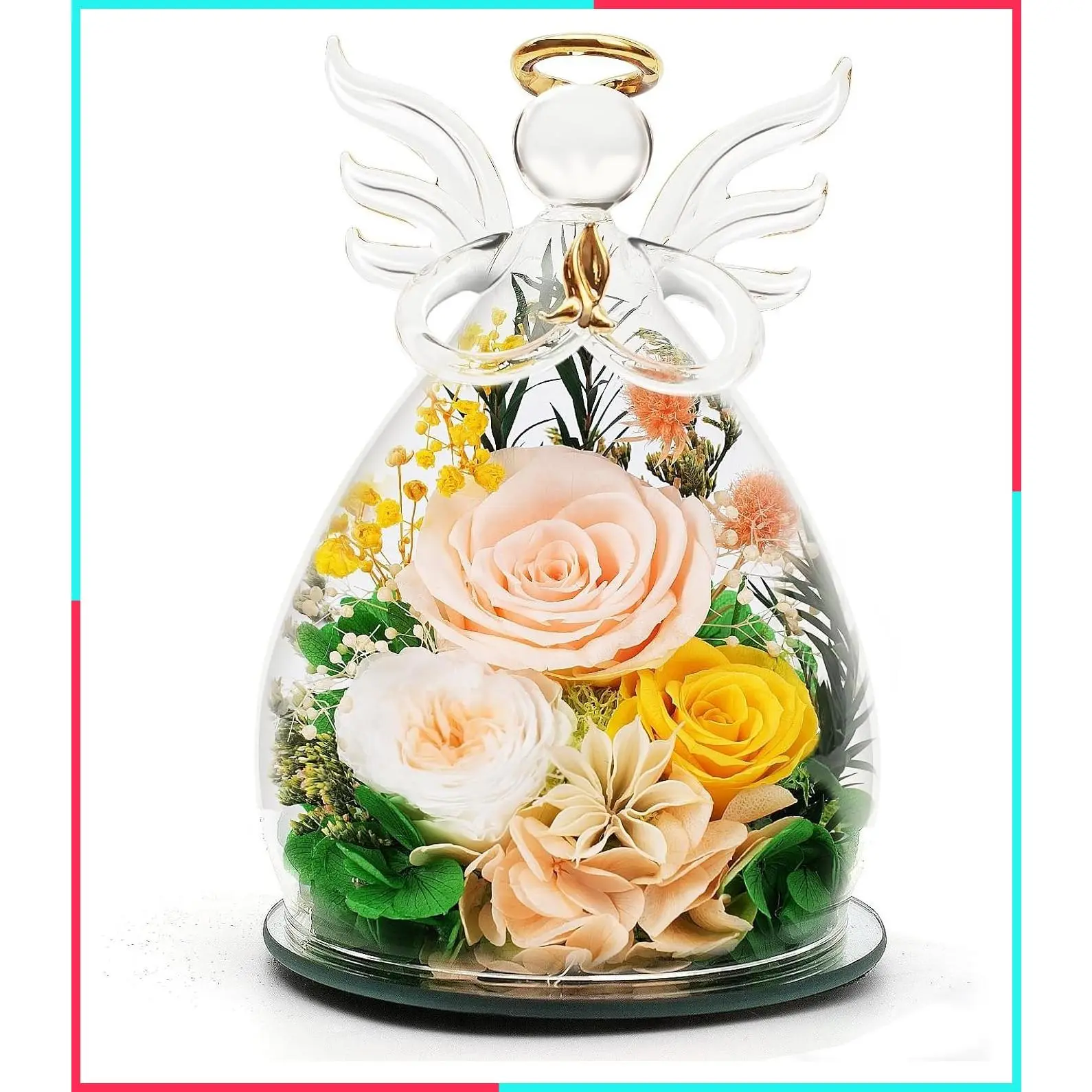 Preserved Rose in Glass Angel Figurine, Forever Flowers Gift for Mom, Women, Grandma, Wife, Daughter - Birthday, Anniversary Real Rose Gift