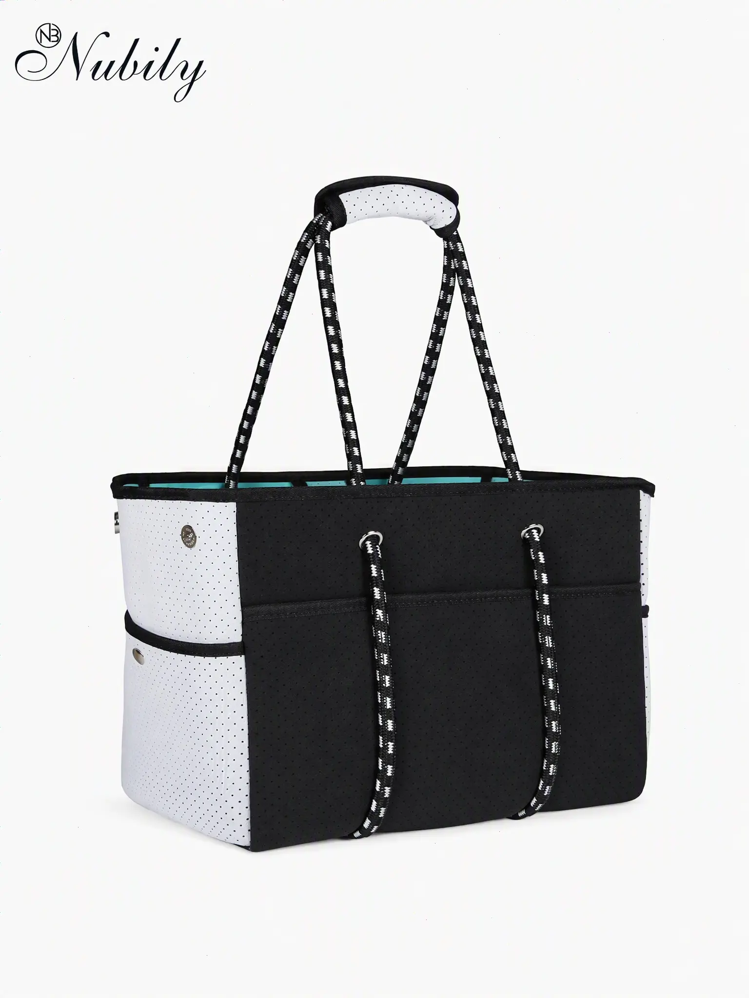 30L Neoprene Beach Tote Bag for Women, Summer Bag, Large Perforated Swim Pool Shoulder Bag, Lightweight Quick Dry Beach Bag with Multiple Pockets