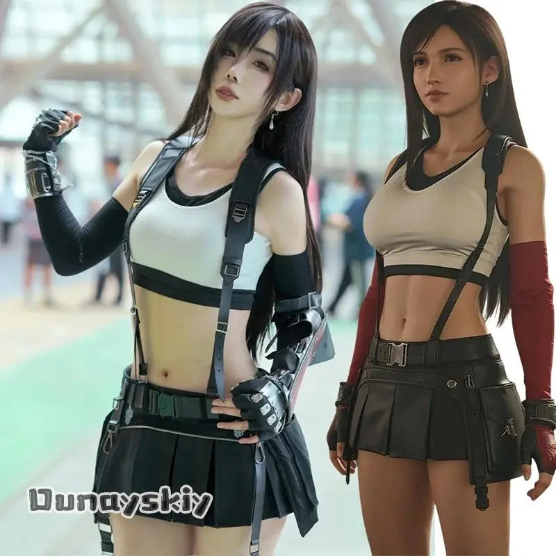 Women's Final Fantasy 7 Remake Tifa Cosplay Costume - Standard Version with Belt, Festive Supplies for Halloween, Cosplay Party