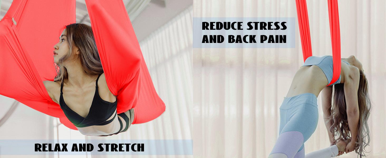 6.56 Yards Aerial Silks for Home Yoga Swing Therapy Swing Aerial Hammock w/Extension Straps, o-Slings, Carabiners Red Folding Anti-Tear Yoga Mat