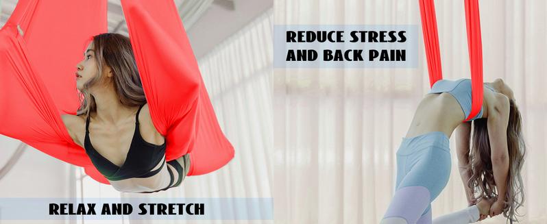 6.56 Yards Aerial Silks for Home Yoga Swing Therapy Swing Aerial Hammock w/Extension Straps, o-Slings, Carabiners Red Folding Anti-Tear Yoga Mat