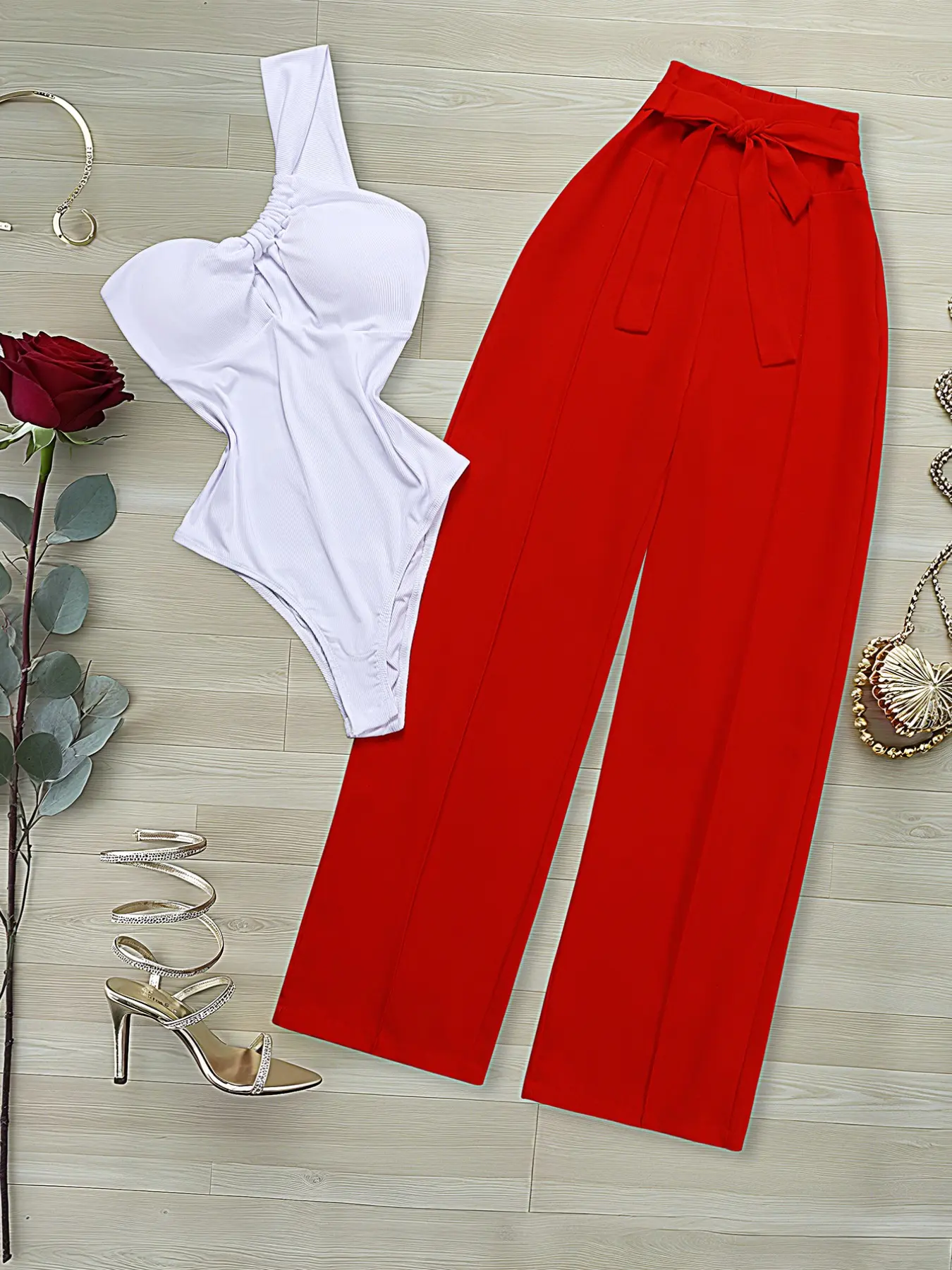 Elegant Jumpsuit + Wide Leg Pants Set, Sexy Vacation, Women's Fashion, Chic, Perfect for Summer Holidays, Elegance, Clothes