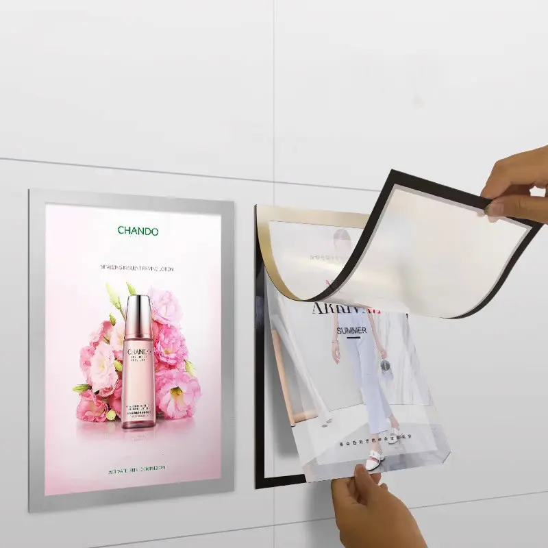 Wall-Mounted Magnetic Sign Holder, Self-Adhesive Durable PVC Waterproof Transparent Display Board, Frame, 5-Pack, Home Office School Shop Use, Office Accessories