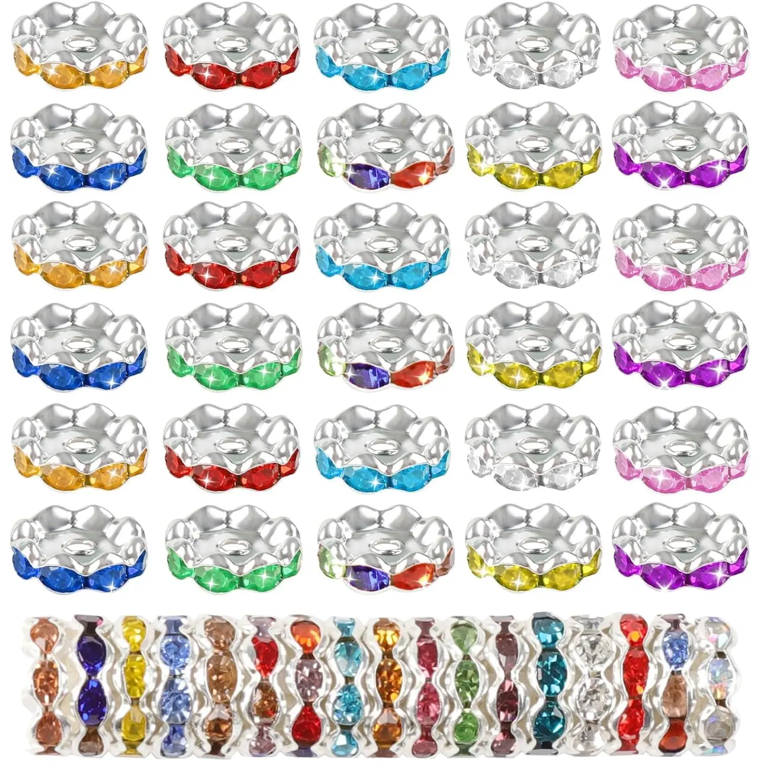 120 count Rhinestone Beads for Pens Making 12mm Multicolor Wave Space Beads for  Making Rondelle Spacer Beads   Beads for Beadable Pens DIY Bracelet  Making Craft Supplies