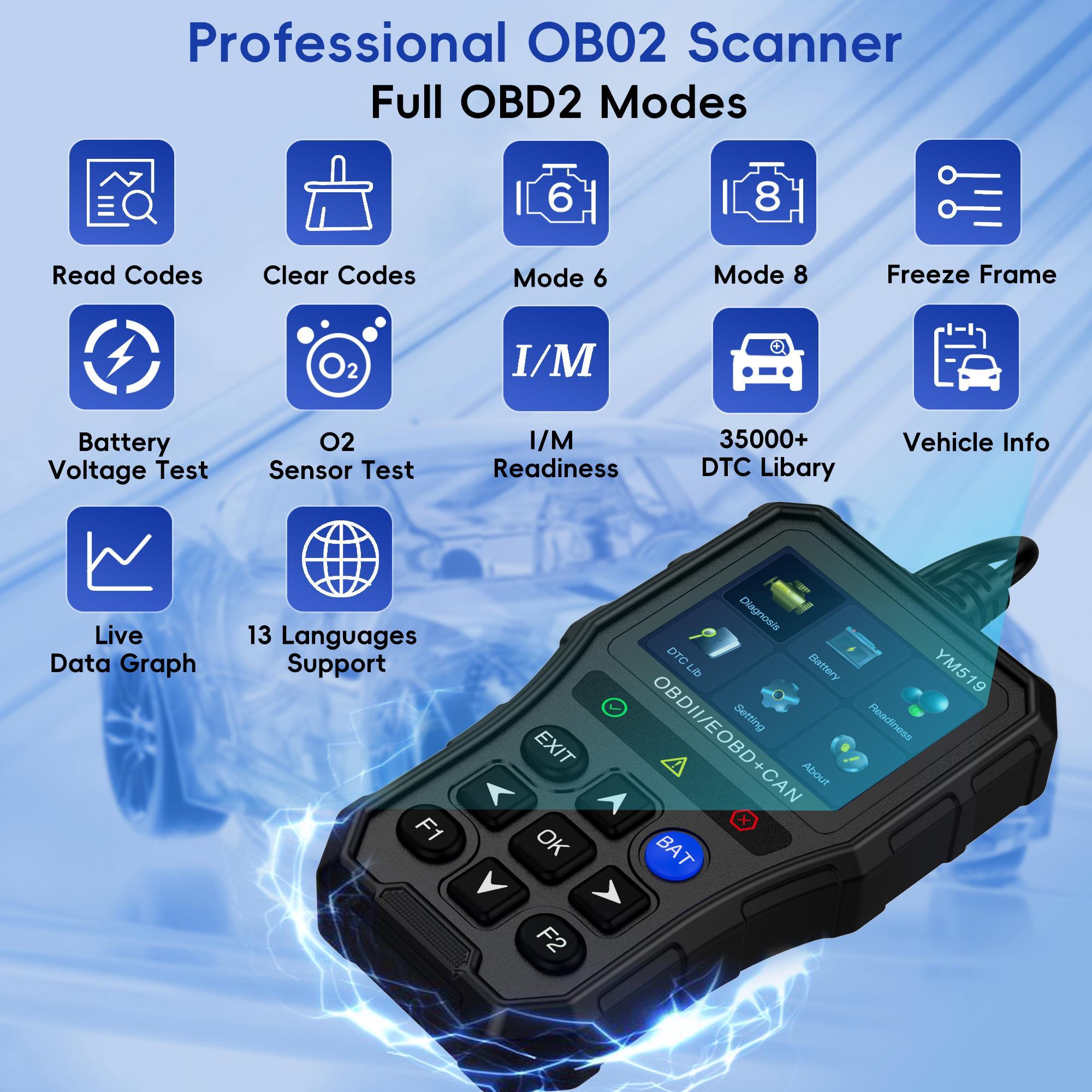 Professional OBD2 Scanner Diagnostic Tool, Automotive Diagnostic Tool, Enhanced Check Engine Code Reader with Reset, Car Code Readers & Scan Tools for All OBDII/EOBD Vehicles After 1996