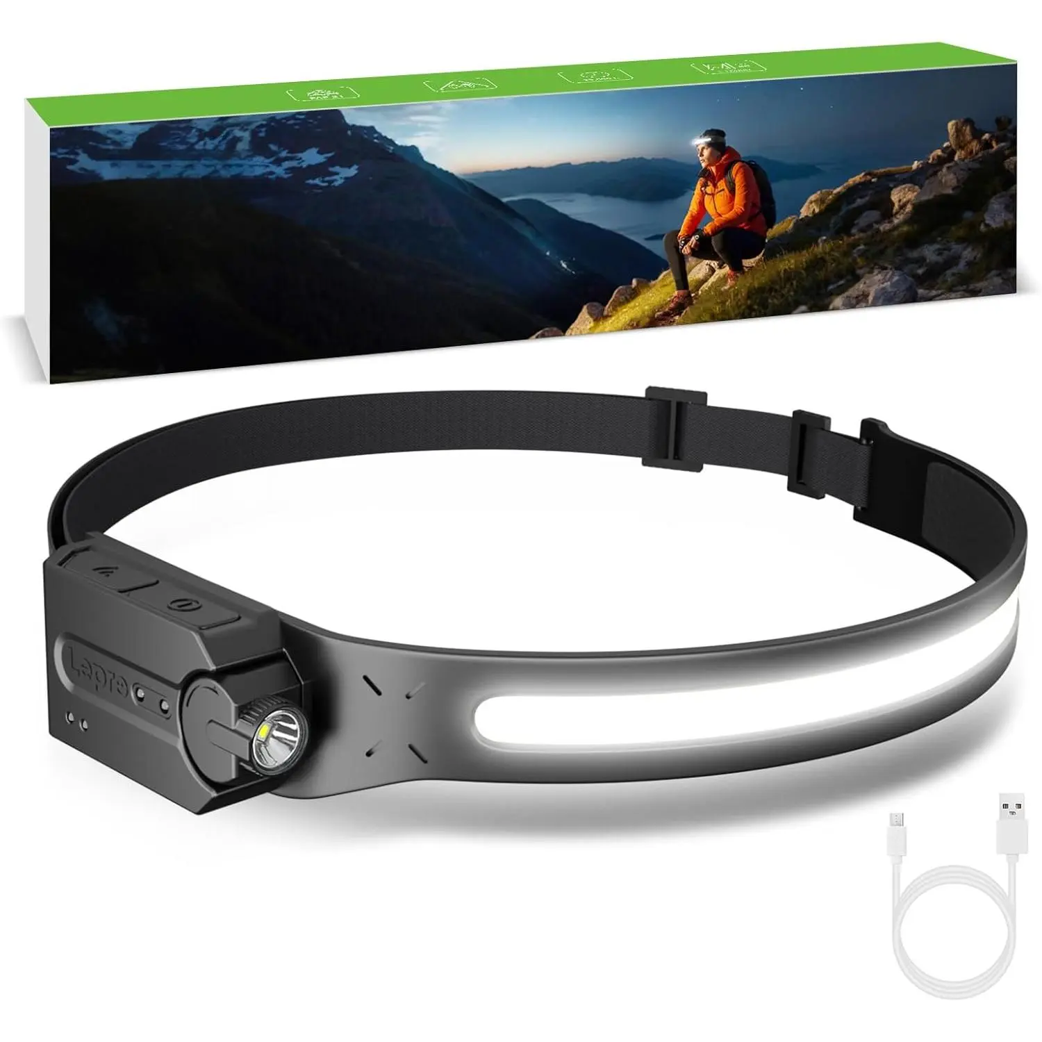 Headlamp - Super Bright LED Head Lamp Rechargeable with 230 °   Wide Beam, Adjustable Spotlight, Motion Sensor, 5 Modes, Waterproof Lightweight Headlight Flashlight  Camping Running