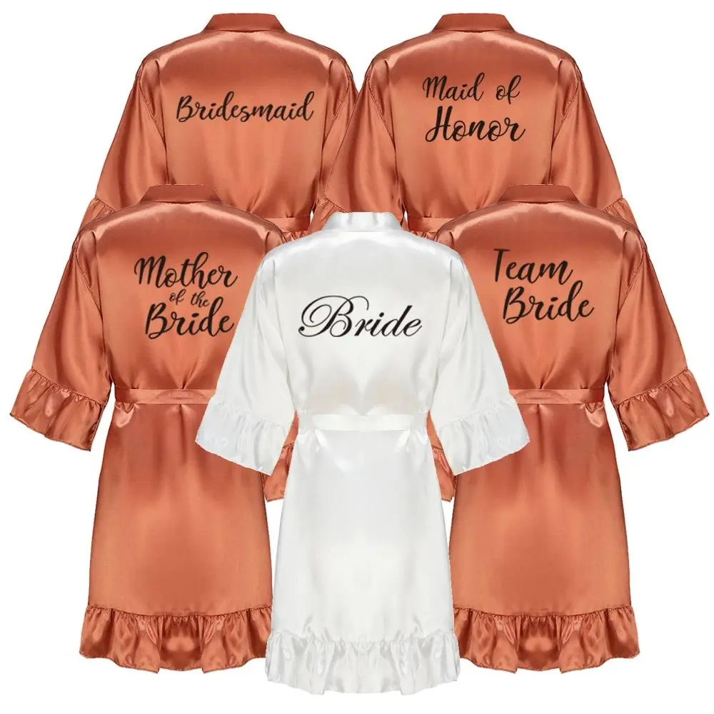 Caramel Bathrobe Bride Faux Silk Kimono Women Bridal Party Sister Team Mother Shower Gift Bridesmaid Wedding Short Robes