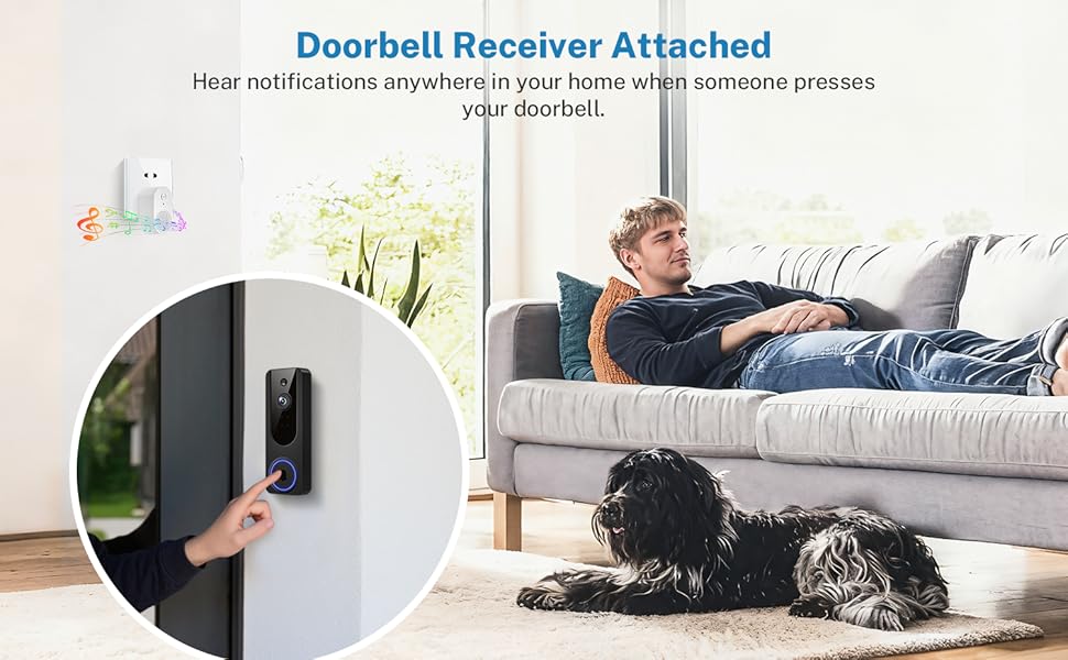 Doorbell Camera Wireless with Indoor Receiver, Battery Powered, AI Human and Motion Detection, 2 Way Talk, 1080P Night Vision, Cloud Storage (Sold Separately)