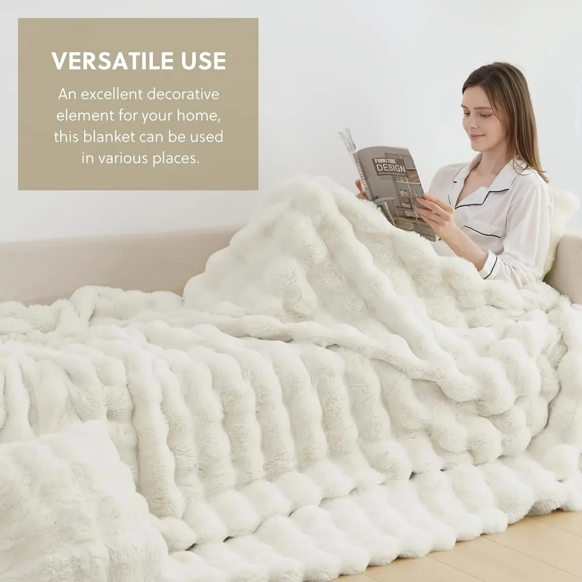 Super Soft Bubble Rabbit Fur Blanket, Solid Color Cloud-like Skin-friendly Touch, All Season Use for Sofa, Bedroom & Lazy Home Life
