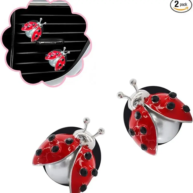2 Piece Set Shimmering Beetle Car Vent Clips, Ladybug Car Decoration, Air Freshener, Car Interior Diffusers, Cute Car Accessory, Elegant Gift for Women, Replaceable Crystal Diffuser