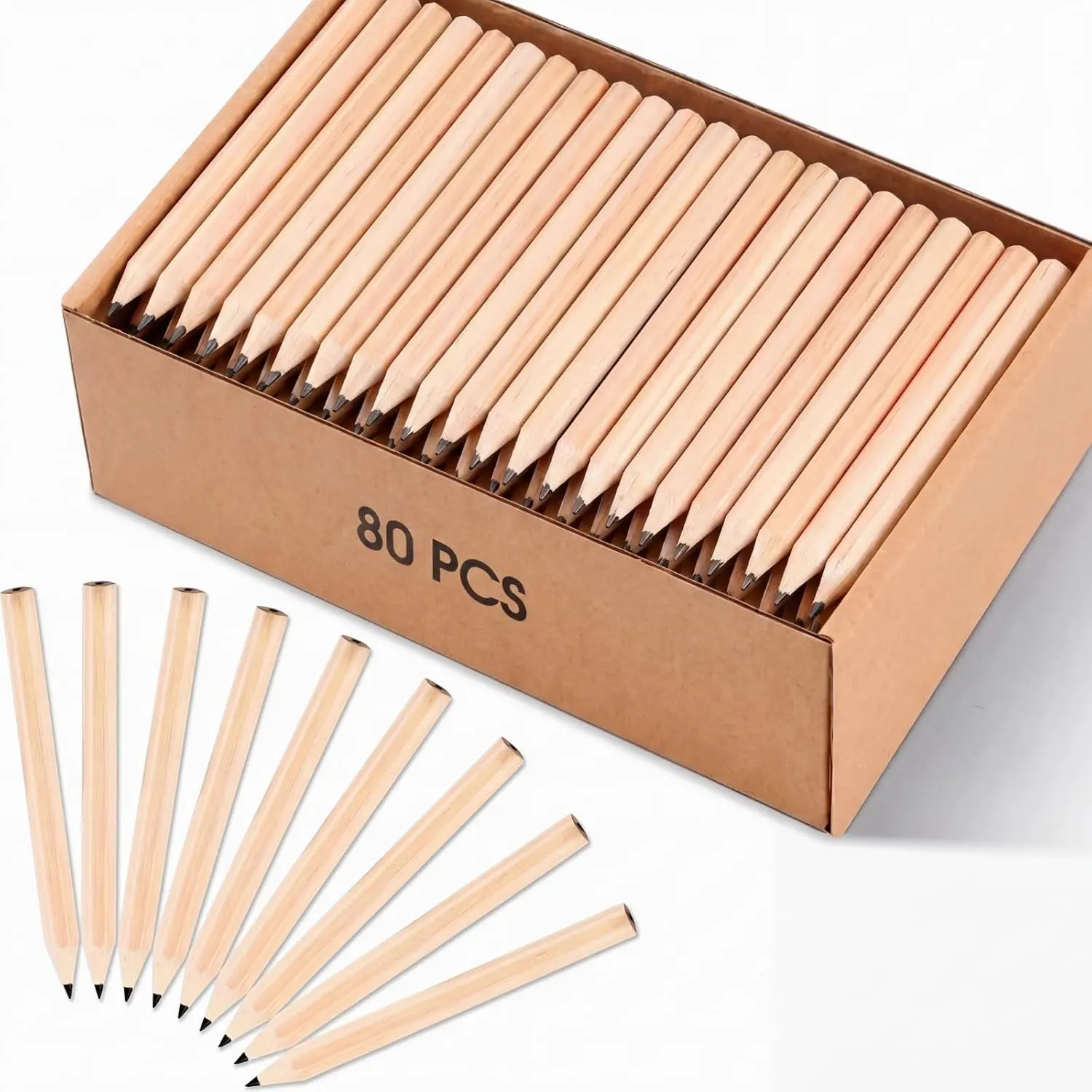 80 Pcs Golf Pencils Bulk 3.5" HB #2 Pre-Sharpened Yellow Wood | Hexagonal Grip, for Kids Classroom Party Favors, Office Supplies, Golf Scoring, Natural Wood Mini Half Pencils for School