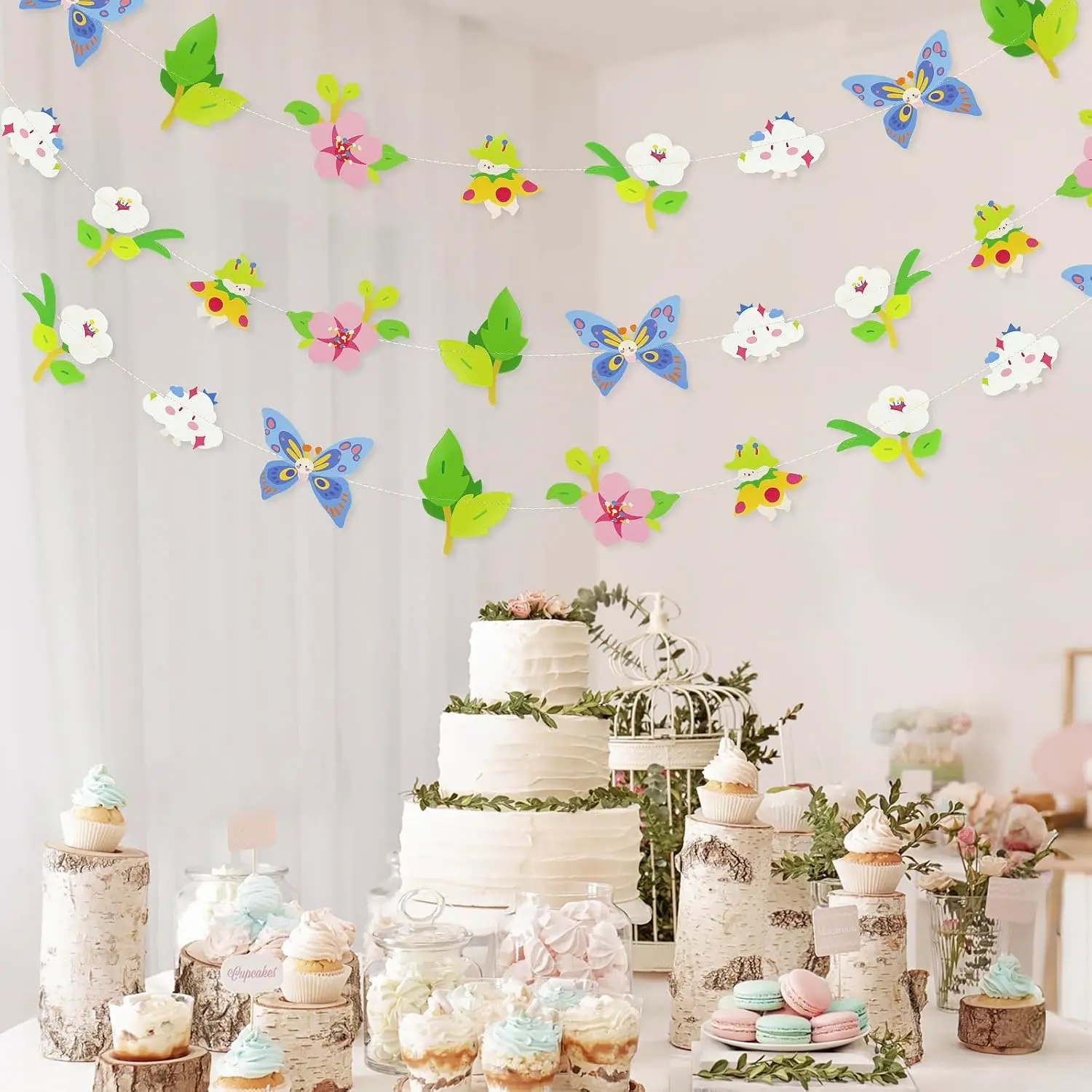 2 count Flower Butterfly Banners Floral Party Decorations Garlands | Colorful Paper Fairy Wildflower Garland, Butterflies Banner for Birthday  Shower Wedding Backdrop  Party Supplies