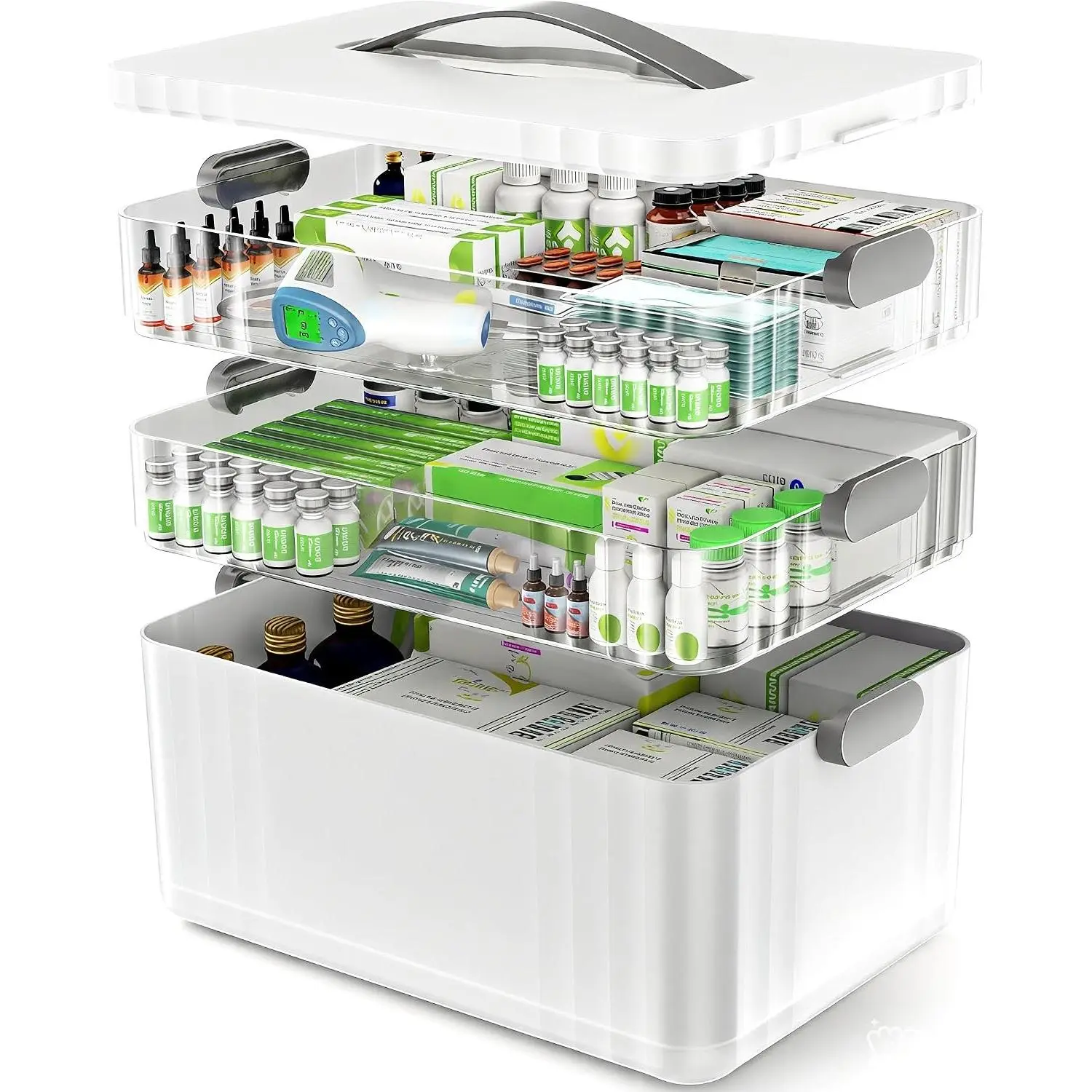 Pet 3-Tier Transparent Medicine Organizer - Portable Plastic-Handled Medical Box with Buckle, Multipurpose Empty First Aid Kit for Home