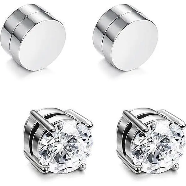 【2026 Magnetic Stud Earrings】Stainless Steel Magnetic Stud Earrings for Men Women Non-piercing CZ Hypoallergenic 6/8MM