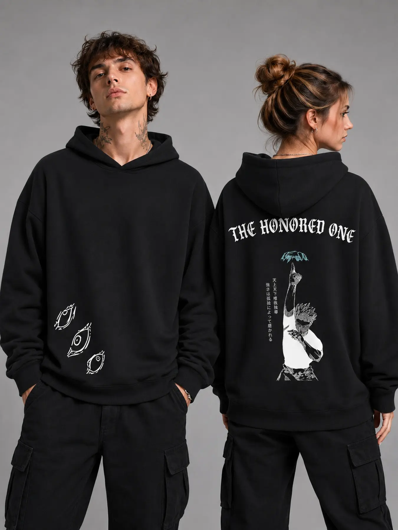 Jujutsu Kaisen Satoru Gojo The Honored One Double-Sided Graphic Sweatshirt Black Crewneck & Hoodie, Perfect Gift Cool Shirts,Graphic Oversized Heavyweight Fleece Crewneck Sweatshirt / Fleece Hoodie for Men & Women, Workout Crewneck & Hoodie,y2k hoodie
