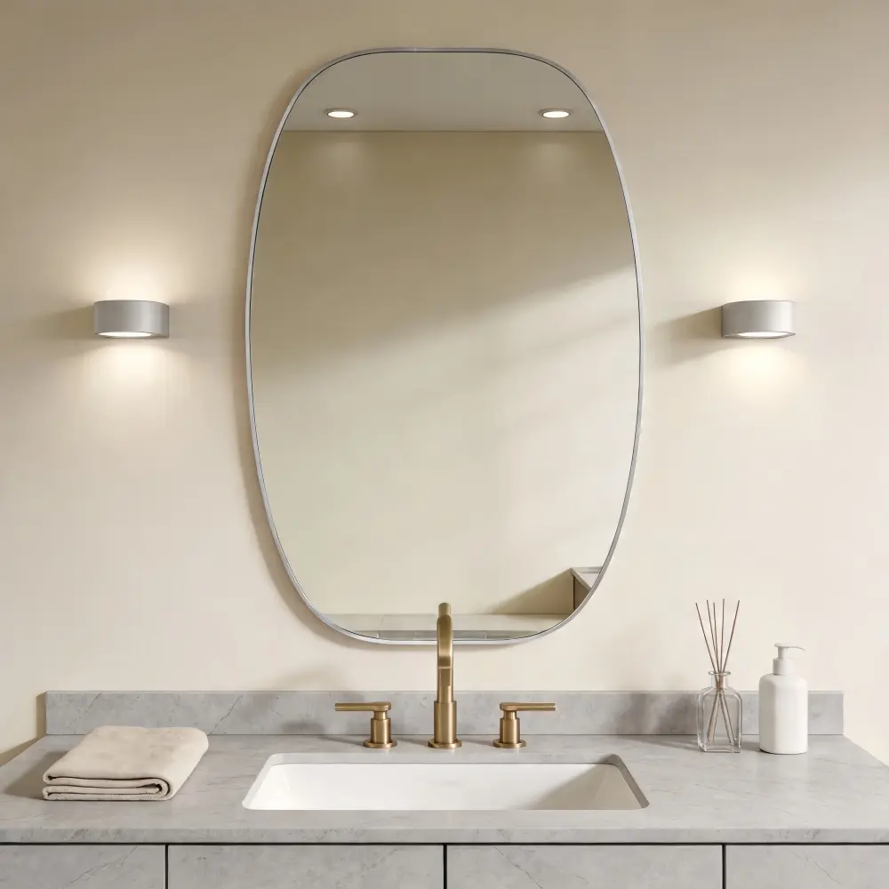 Littleox 30x48 in Silver Metal Framed Oval Vanity Bathrrom Mirror for Wall