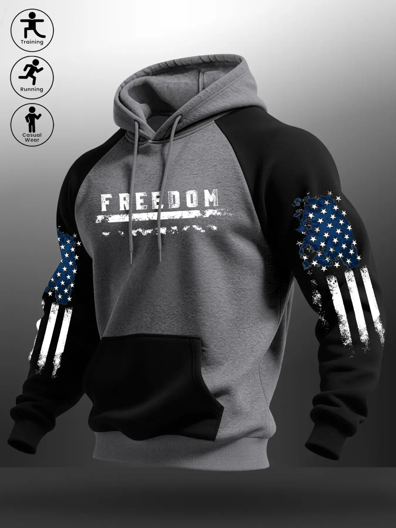 Freedom USA Flag Raglan Hoodie, Vintage Patriotic Graphic Pullover, Long‑Sleeve Drawstring Sweatshirt With Kangaroo Pocket, Gym Running Casual Street Top#PatrioticHoodie #AmericanFlag #FreedomApparel #MensStreetwear #GymSweatshirt#MensFashion #USAFlag