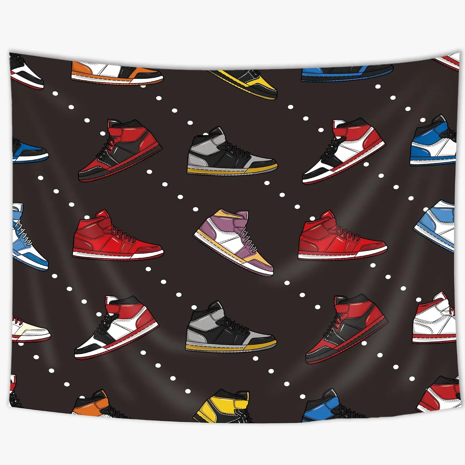Retro Basketball Shoes Tapestry Sneaker Party Sports Footwear Wall Hanging Teen Red wall hanging tapestry, soft polyester, washable and easy to hang. dark background