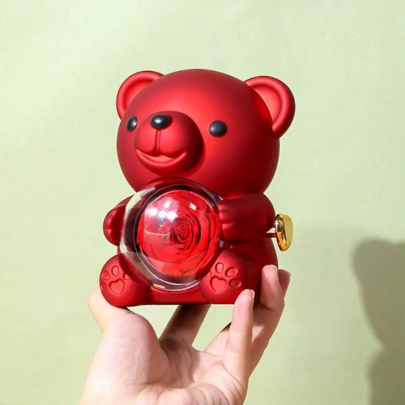 1PC Rotating Forever Rose Teddy Bear Gift Box, Elegant Preserved Red Rose Bear Romantic Gift, Perfect For Valentine’s Day Mother’s Day Birthday Anniversary Wedding Proposal Christmas Graduation Back To School, Luxury Creative Surprise Present For Her