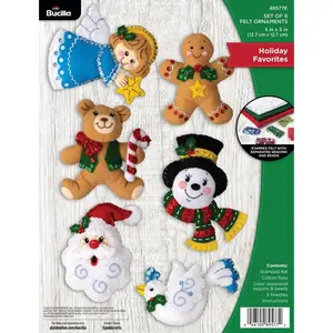 Bucilla Felt Applique 6 Piece Ornament Making Kit, Holiday Favorites, Perfect for DIY Arts and Crafts, 89577E