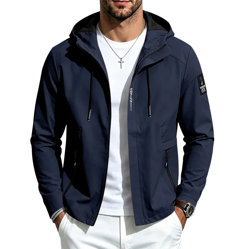 Men’s Hooded Windbreaker Jacket, Casual Outdoor Utility Coat, Lightweight Waterproof Shell Outerwear with Relaxed Fit for Fall Hiking, Travel, Camping, Sports and Daily Wear