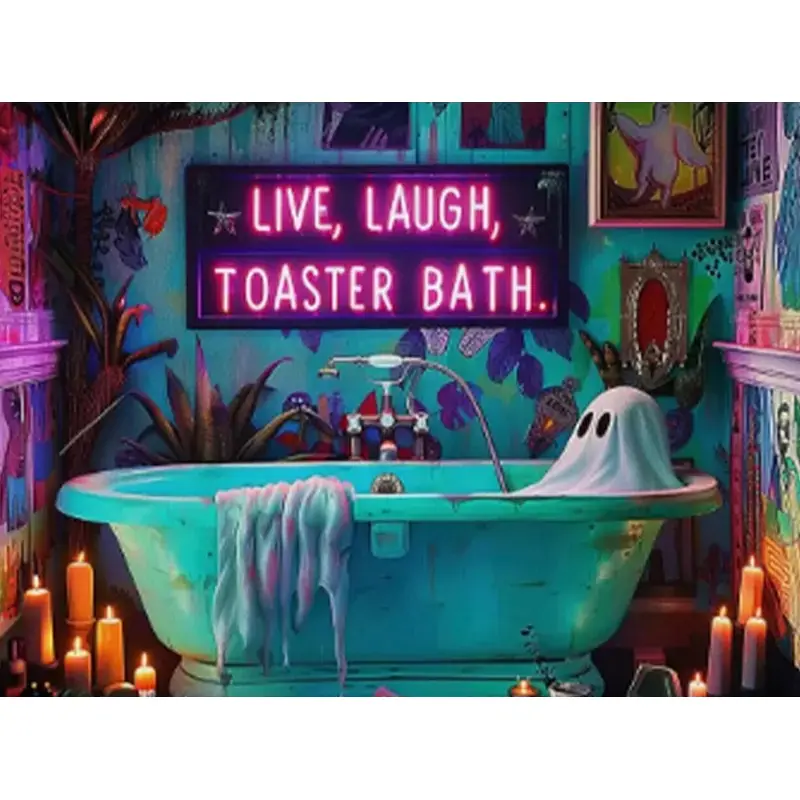 5D DIY Acrylic Funky Diamond Painting Kit - Funny Ghost Bathtub Neon Sign Art, Live Laugh Toaster Bath Weird Spooky Maximalist Design, Gothic Bathroom Decor Handicraft, Halloween Teen Gifts for DIY Kits Crafting