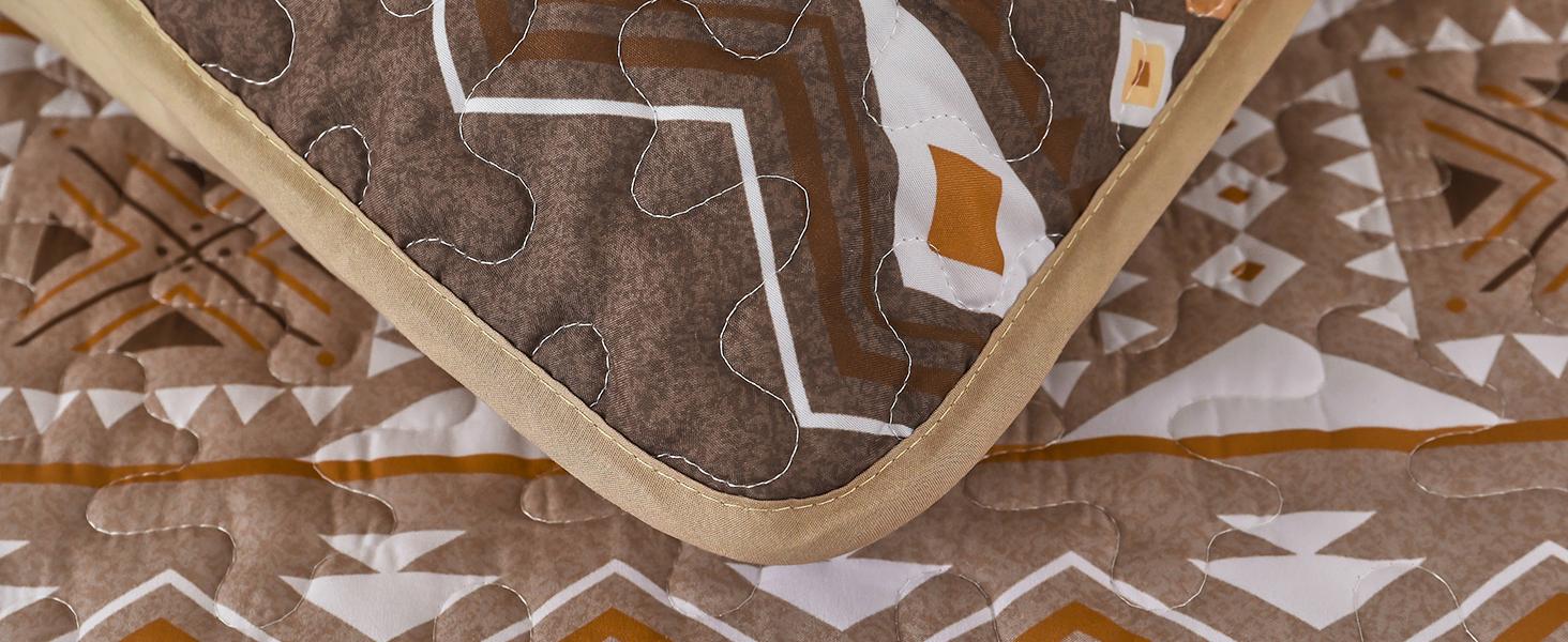 Boho Set Queen Size,3 Pieces Brown Printed Bedspread Coverlet Set,Lightweight Microfiber Bedding Set with 2 Pillowcases,96"*90"