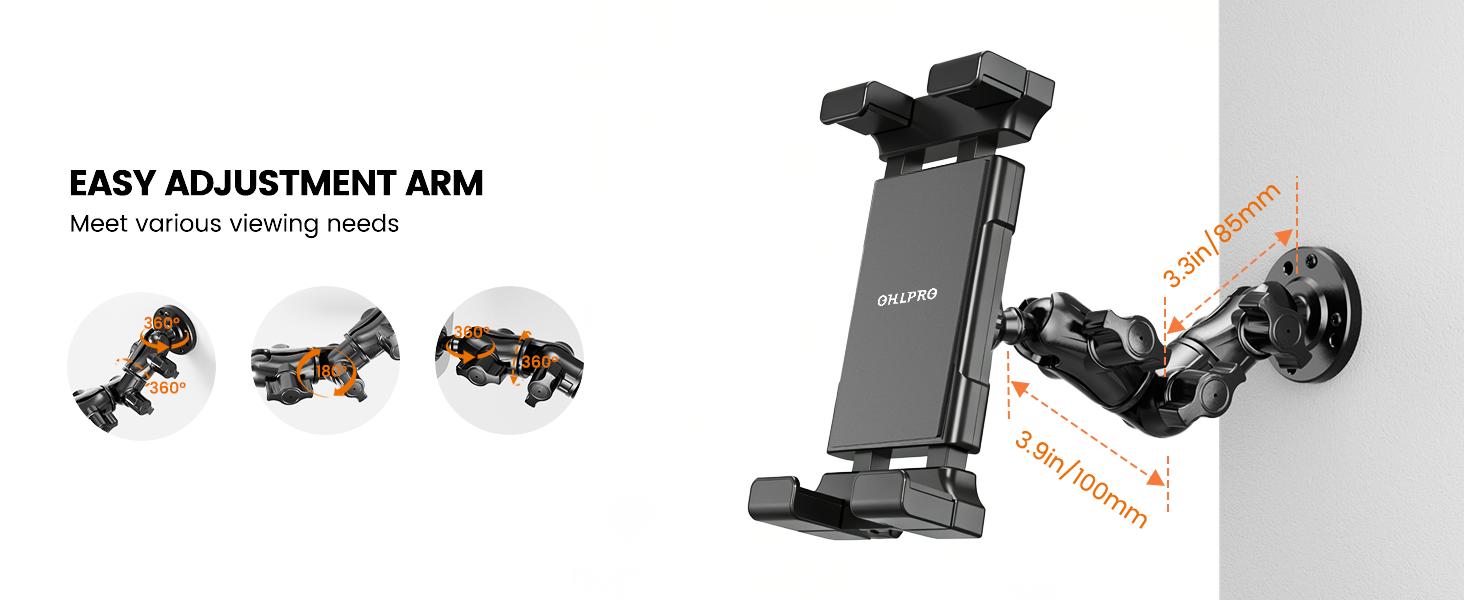 OHLPRO Heavy Duty Drill Base Tablet Mount for Truck Dashboard - Permanent Screw Down iPad Car Holder for Semi Trucks, Vans & Commercial Vehicles, Fits 5-17 Inch Devices, 360°   Rotating Adjustable Arm