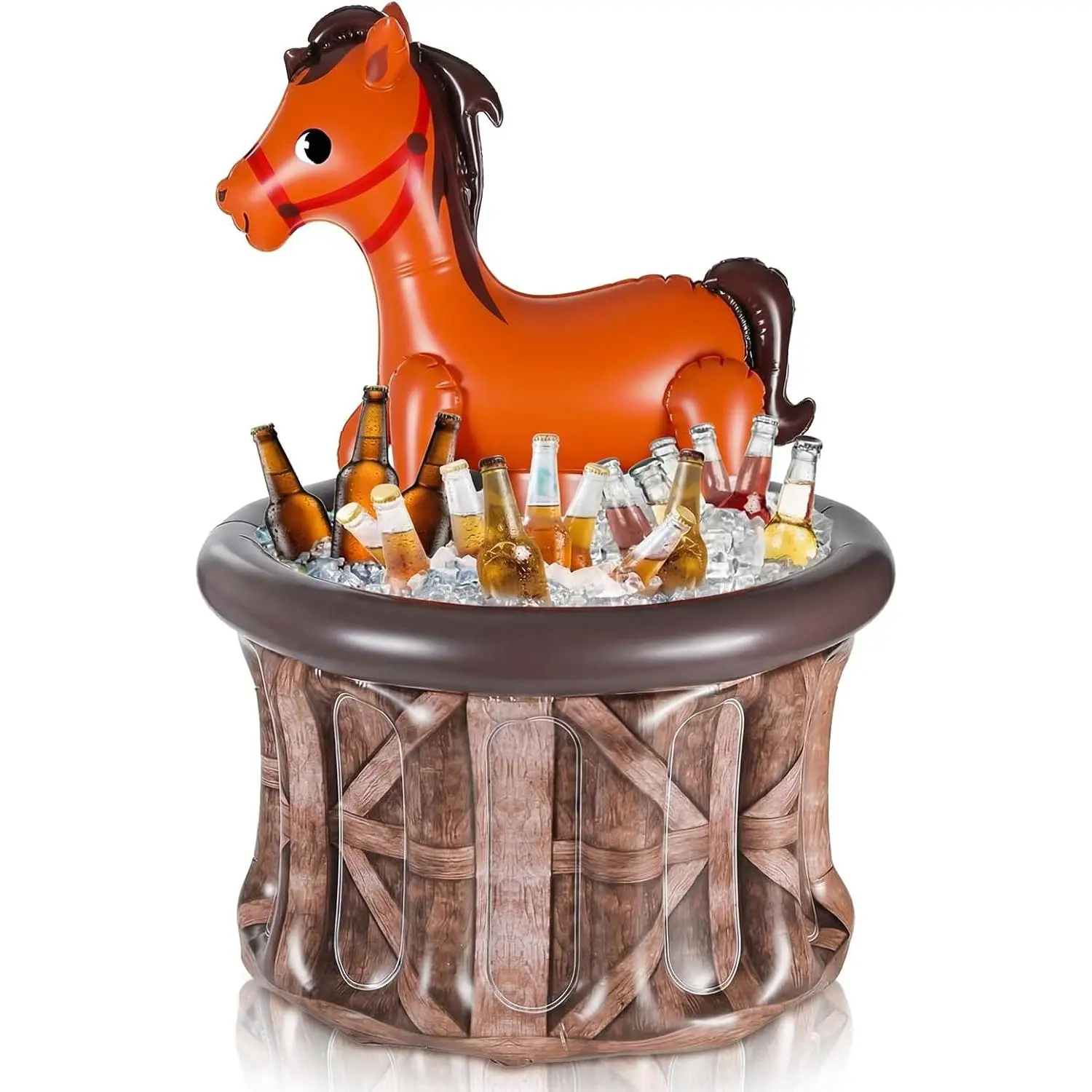 Western Cowboy Inflatable Cooler - 18 x 47 Inches (46 x 120 cm) Leather Texture Blow-Up Horse Drink Holder, Reusable Easy-to-Fold Floating Ice Chest for Party Decorations (Halloween, Birthday)