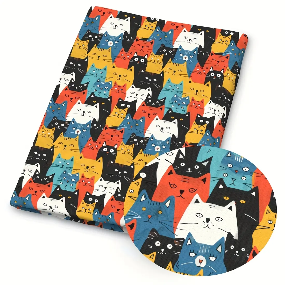 1pc Cat Print Fabric - 59 X 19.68 Inches (150 X 50 Cm) Pre-Cut Polyester Fabric - Suitable for Sewing, Scrapbooking, Tablecloths And Crafts