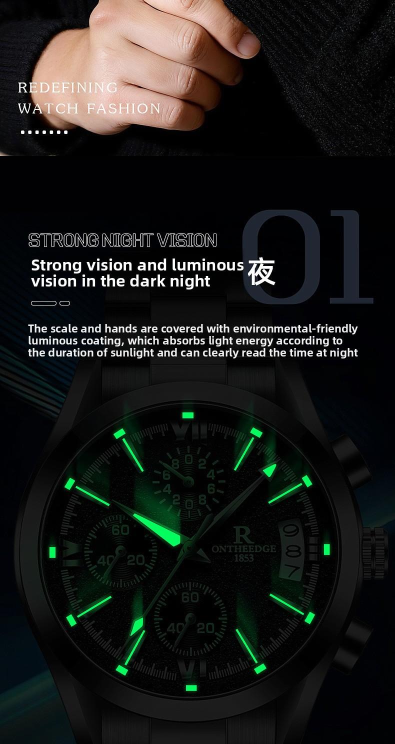 Men's Luxury Black Dial Chronograph Quartz Watch - Stainless Steel Wristwatch with Date, Multi-Function Subdials, Luminous Hands, Sport Business Dress Watch, Perfect Gift for Husband Dad Boyfriend