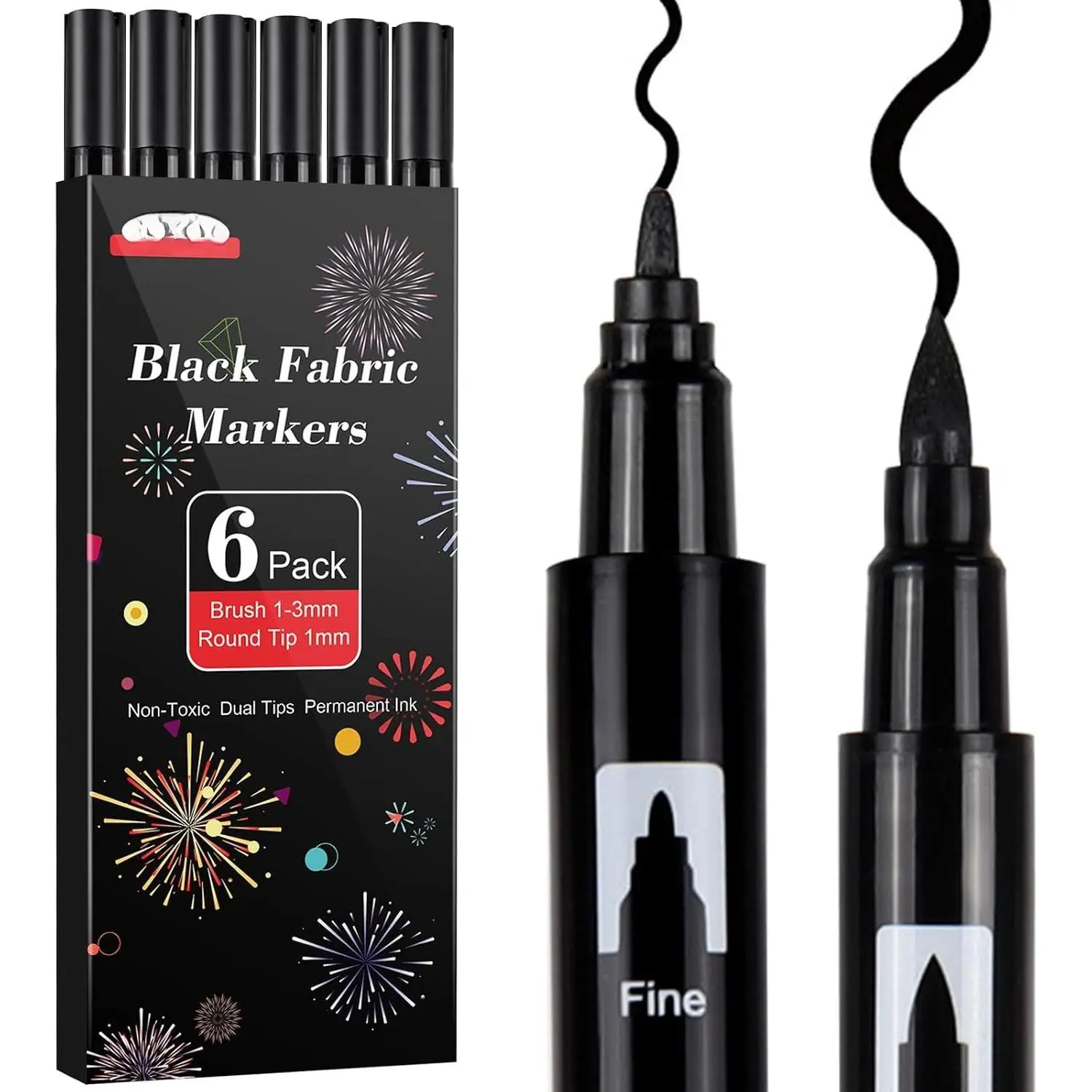 Permanent Black Fabric Markers with Dual Tips - Fabric Safe, No Fade, No Bleed, Machine Wash Safe, Ideal for DIY Users, Shirts, Hats, Canvas, Office Stationery Writing Tools