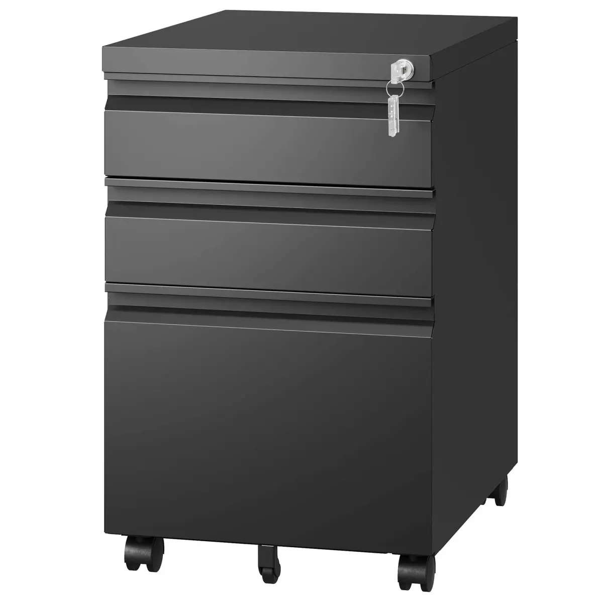 3 Drawer Mobile File Cabinet with Lock,Metal Filing Cabinets for Home Office Organizer Letters/Legal/A4,Fully Assembled Except Wheels ,Black