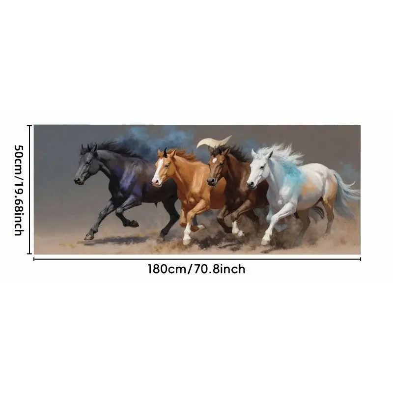 1pc 19.69*70.87inch 4 Horses Galloping Dynamic Car Tail Sticker | Dusty Muted Background, Chestnut Brown & White, Black/Blue Horses with Flowing Mane, Light Blue Accents - Waterproof Self-Adhesive for Car Tailgate, Weather Resistant, Fit Most Vehicles