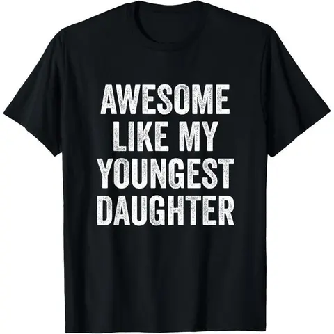 Men's Short-Sleeve Graphic T-Shirt - Unisex Classic Menswear, Digital Print "Awesome Like My Youngest Daughter" Slogan, Soft Cotton Fabric, Round Neck, Breathable, Durable Structure, Machine Washable, Multiple Sizes, Father's Day Casual Basic Top