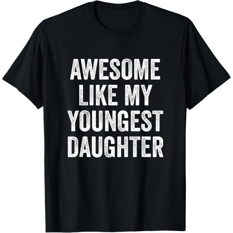 Men's Short-Sleeve Graphic T-Shirt - Unisex Classic Menswear, Digital Print "Awesome Like My Youngest Daughter" Slogan, Soft Cotton Fabric, Round Neck, Breathable, Durable Structure, Machine Washable, Multiple Sizes, Father's Day Casual Basic Top