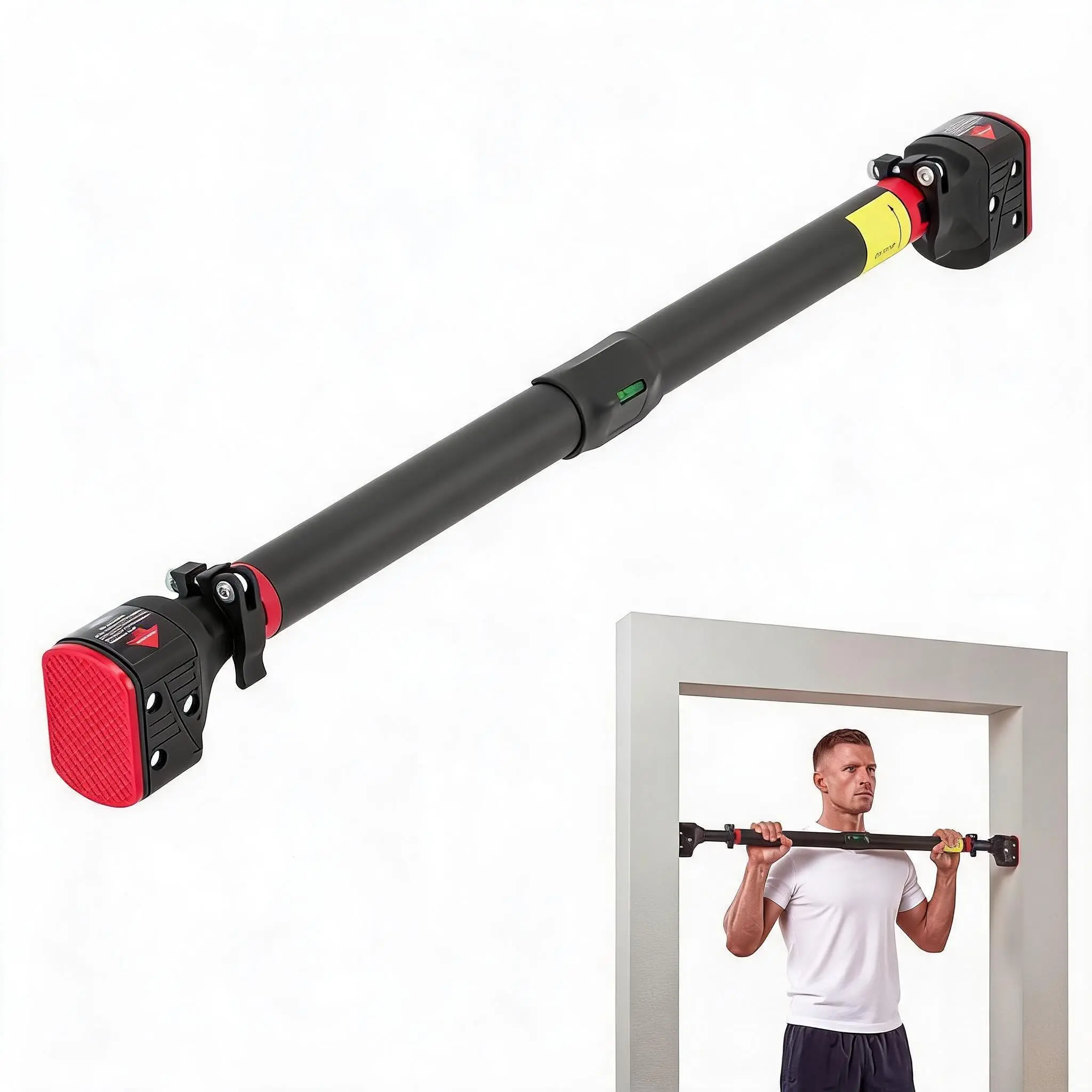 Adjustable Pull-Up Bar for Doorways with Integrated Level Meter, Designed for Secure Chin-Up and Pull-Up Workouts, Easy Installation and Versatile Use in Home Fitness Routines