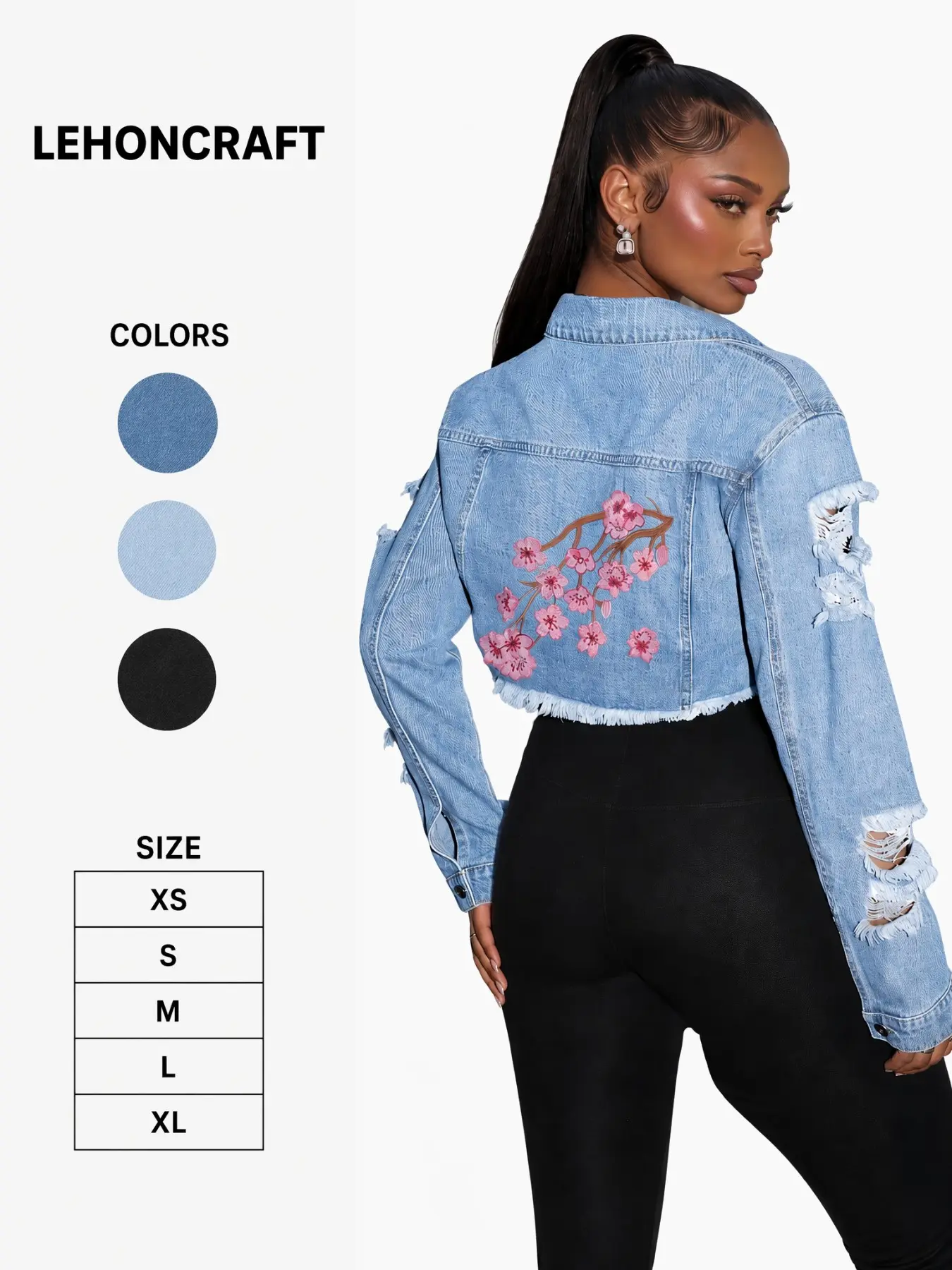 Women's Fashion Washed Denim Jacket, Short Fitted Jeans Coat with Ripped Details, Trendy Collared Outerwear for Casual Wear