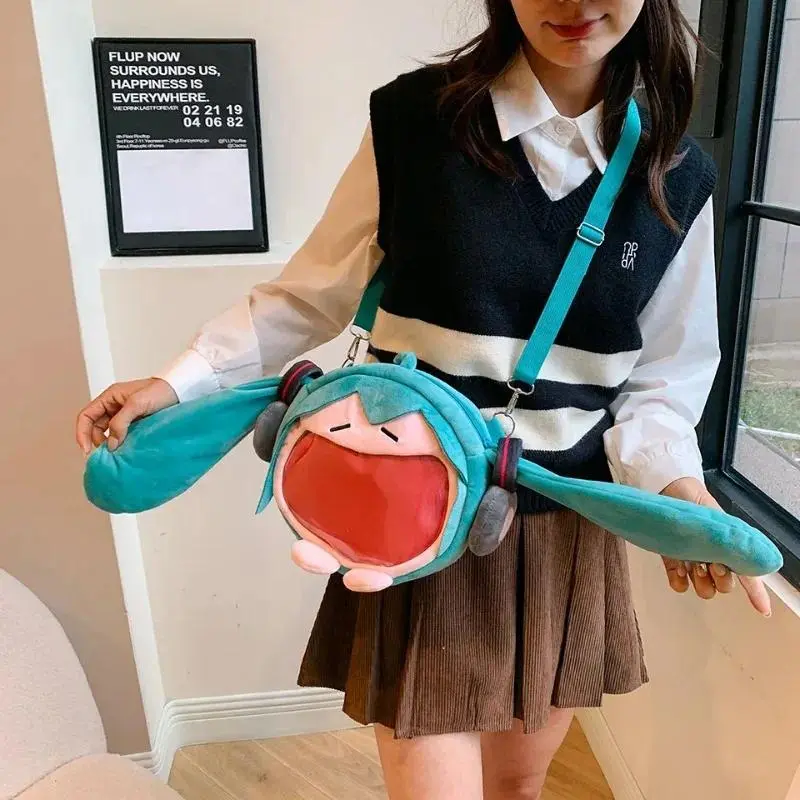 Anime Hatsune Miku Bag Q Version Kawaii Figure Plush Bag Model Doll Plush Stuffed Toy Shoulder Bag Transparent Backpack Gifts
