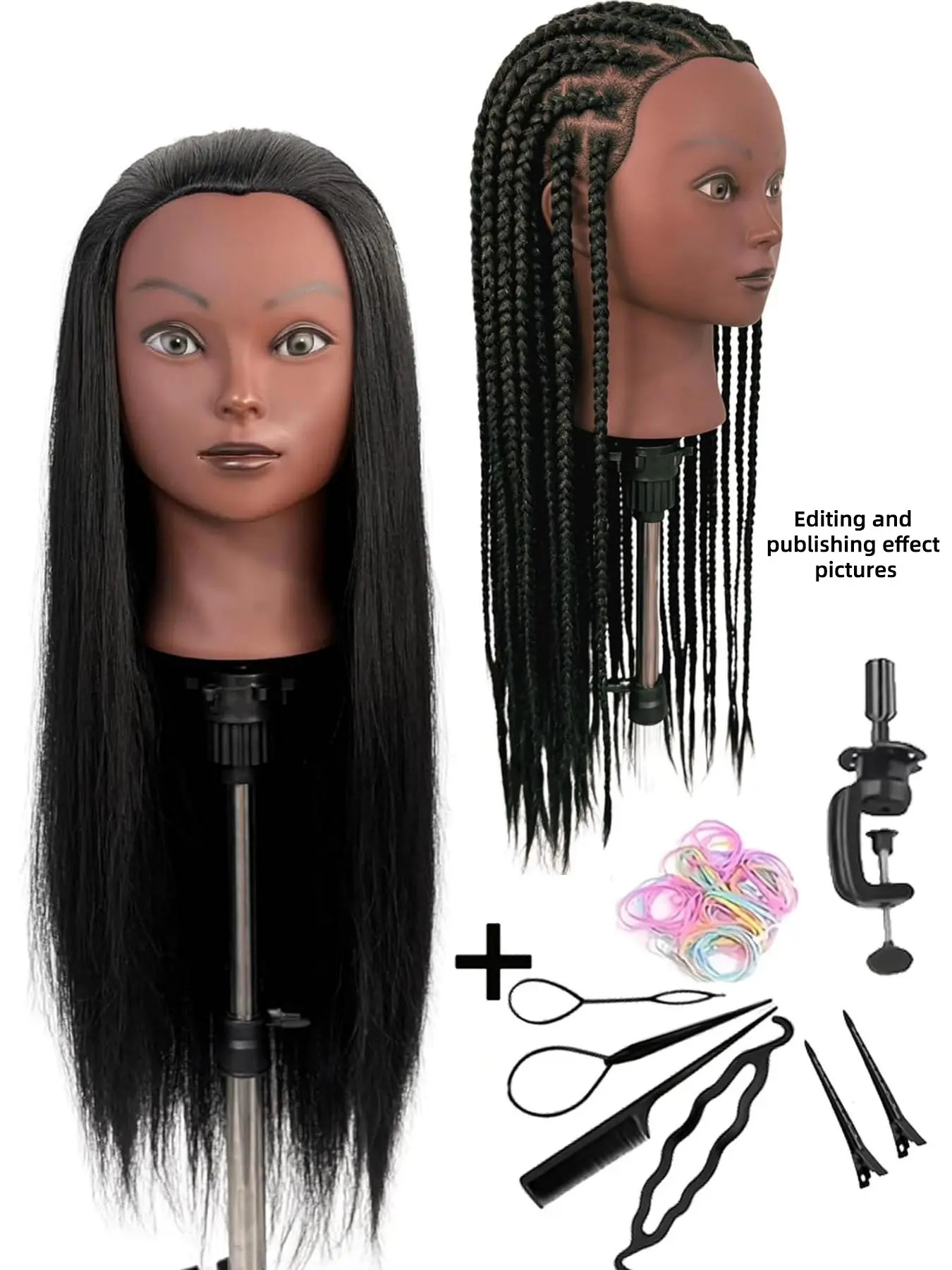 Mannequin Head with 26-Inch Synthetic Hair for Braiding Practice, Cosmetology Training Head, Ideal for Hairstyling, Hair Tools, Hair Weave Practice, Scalp Braids