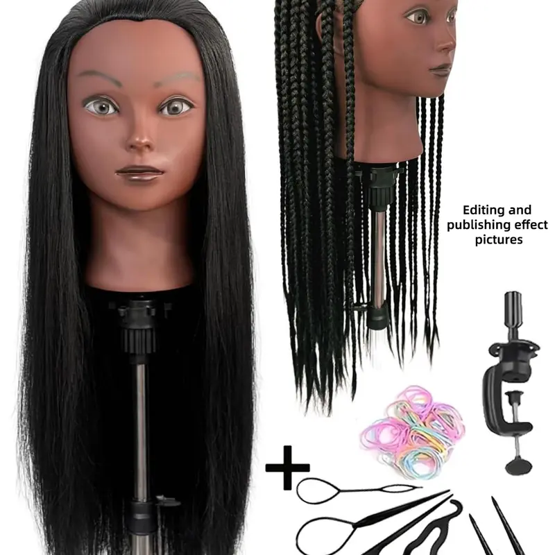 Mannequin Head with 26-Inch Synthetic Hair for Braiding Practice, Cosmetology Training Head, Ideal for Hairstyling, Hair Tools, Hair Weave Practice, Scalp Braids