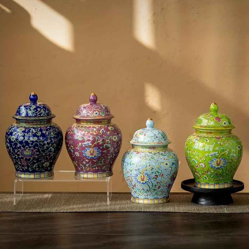 Enamel for Lotus Vine Ceramic Jar, Home Storage Container, Bathroom Storage and Organizer, Canisters