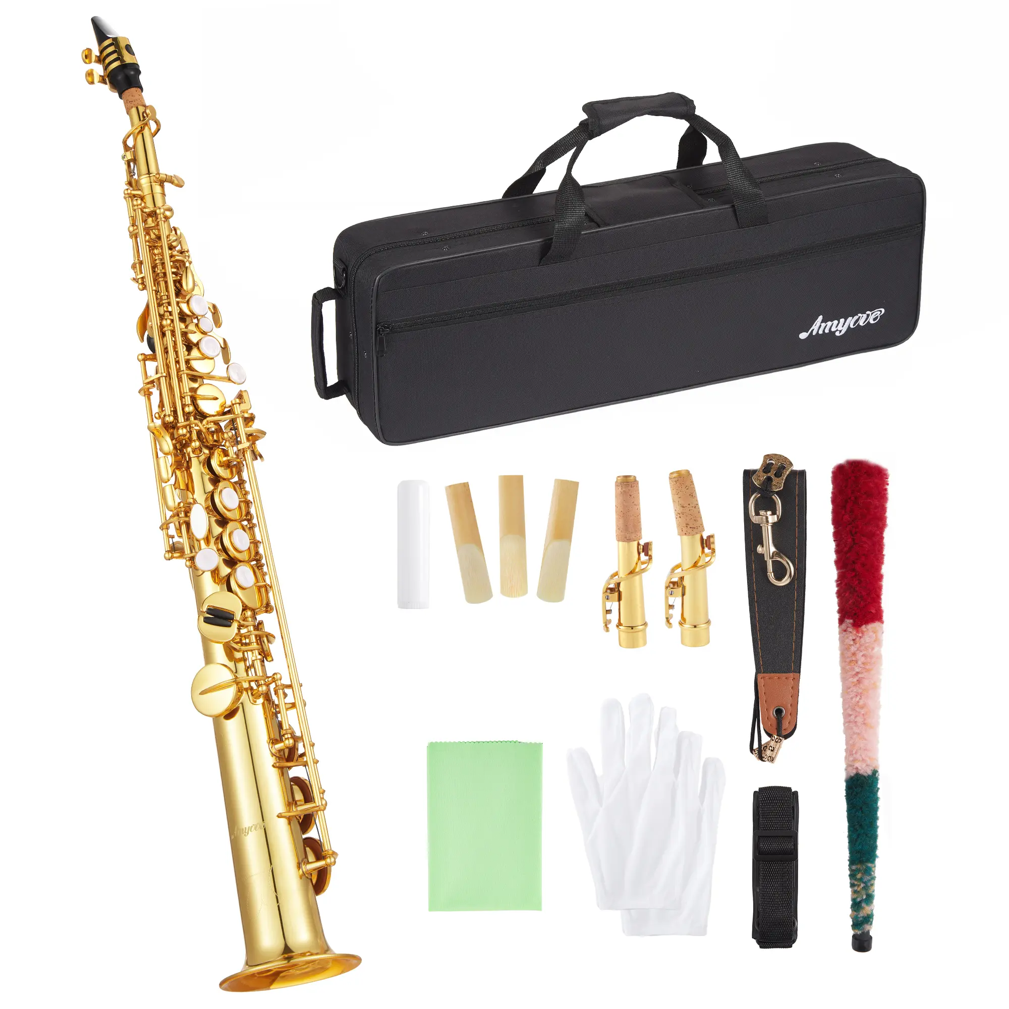 Saxophone with Mouthpiece, Case, Cleaning Cloth, Gloves and Cleaning Rod, Professional Sax Musical Instruments