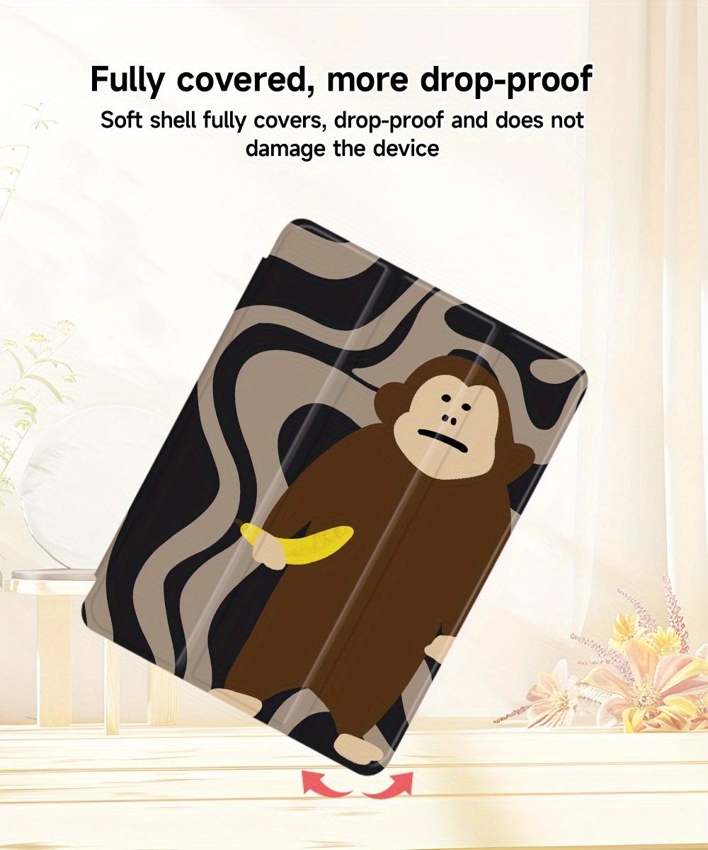 Banana monkey pattern, with adjustable bracket and pen slot, foldable non-slip TPU protective case, suitable for iPad mini, iPad Air, iPad Pro/iPad 10th generation, 11th generation and other series iPad protective cases