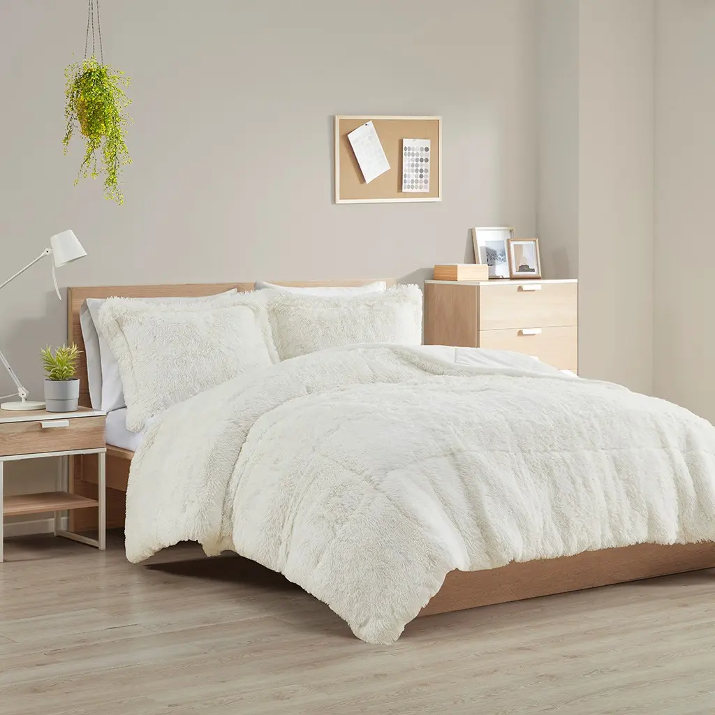 Nokaa King/Cal King Shaggy long-pile plush Comforter Mini Set, soft plush Bedding, Ultra Soft Fluffy Duvet Insert, Warm Cozy Blanket for Bedroom, Guest Room, Winter, Machine Washable, 1 Comforter, 2 Pillow Shams, Home Furniture and Household Product