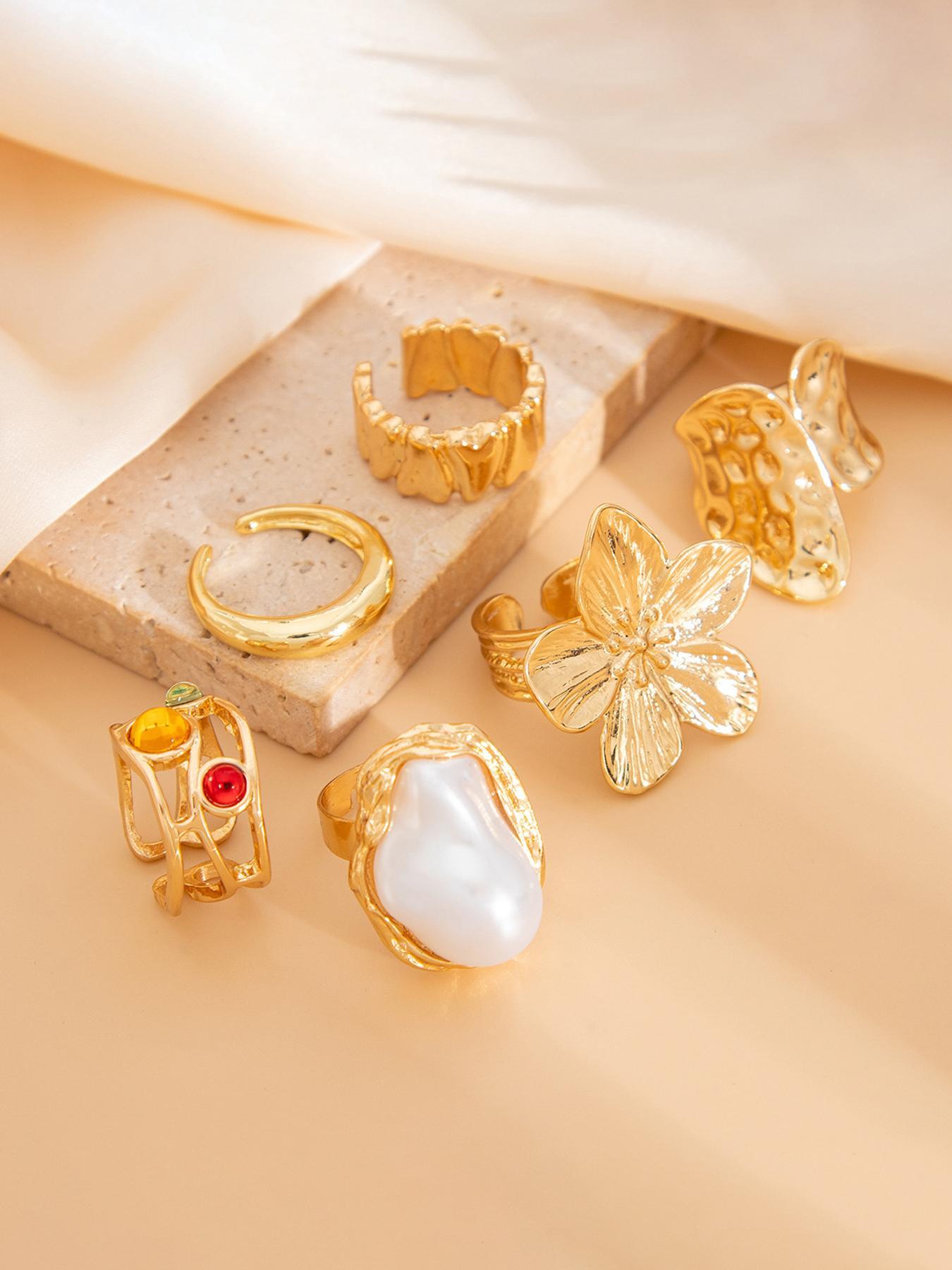 Women's Vintage Flower Design Cuff Ring, Fashionable Casual Jewelry for Party & Daily Wear, Trendy All-match & Exquisite Jewelry for Birthday Gift, Adjustable Rings