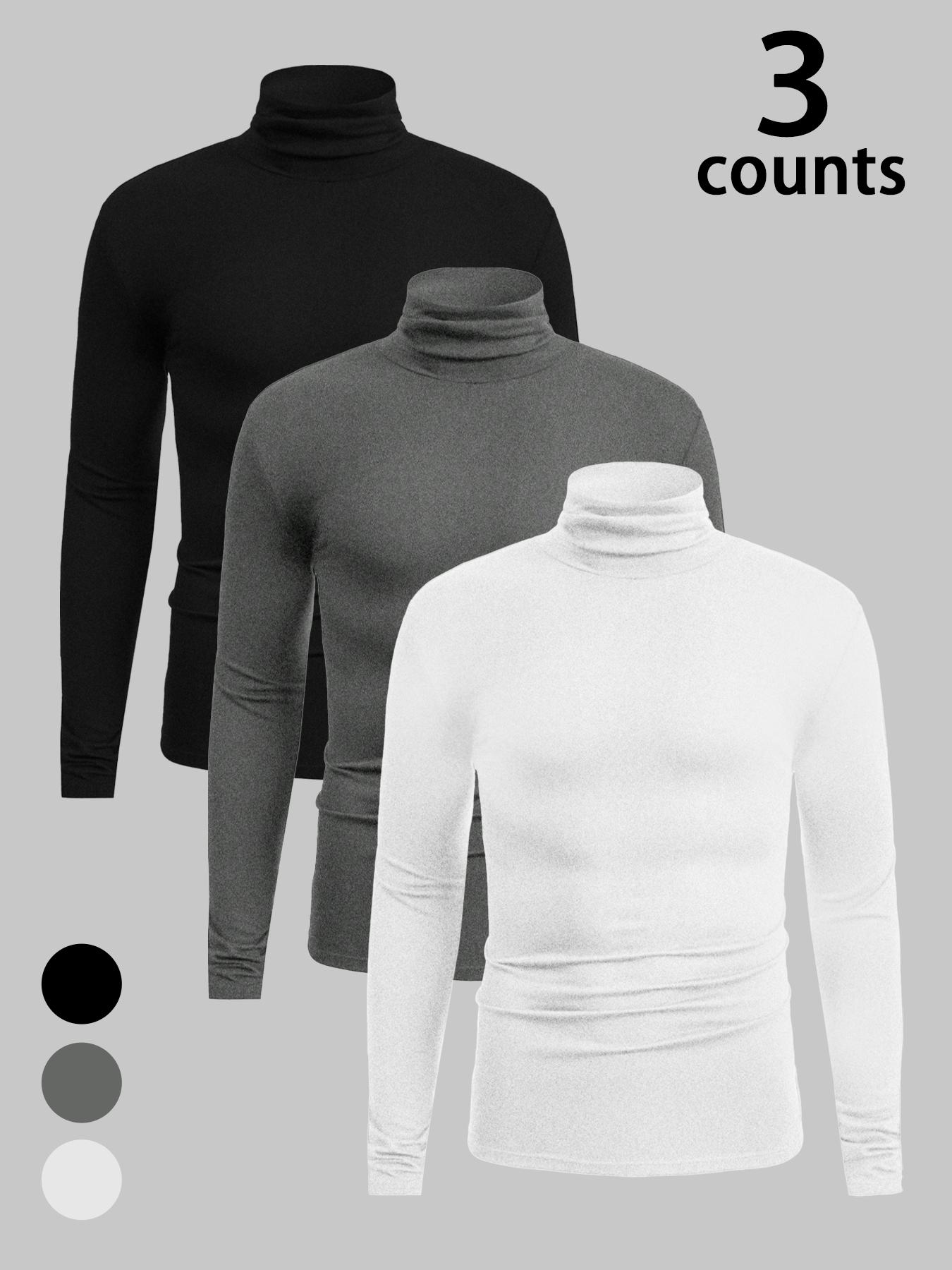 Men's Casual High Neck Warm Tops, Classic Colors, Suitable for Home Wear or Autumn Winter, Pack of 3